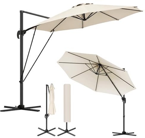 WOLTU Aluminium Sonnenschirm Ampelschirm, 360° drehbar mit 5 Neigungsstufen, Sonnenschutz UPF 50+, Gartensonnenschirm mit Windschutzseilen & Schutzhülle, für Balkon Garten Terrasse
