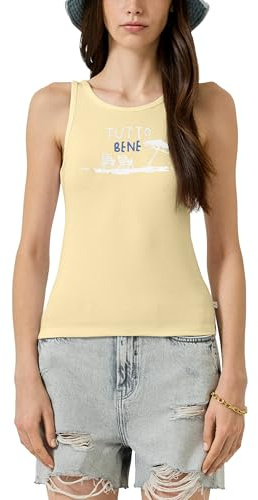QS Geripptes Tanktop mit Print
