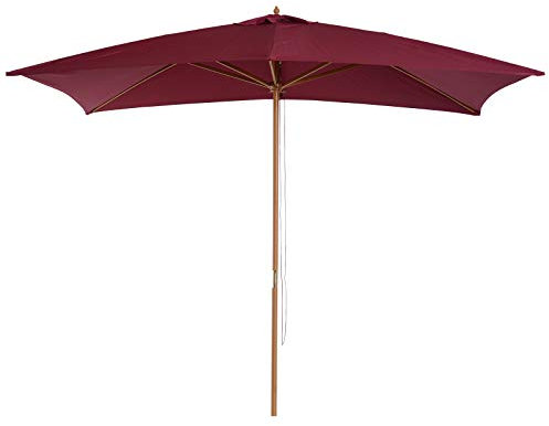 Outsunny Sombrilla de Jardín 2x3x2,5 m Parasol de Jardín de Madera con Techo de Ventilación y Manivela Impermeable para Terraza Balcón Exterior Rojo Vino
