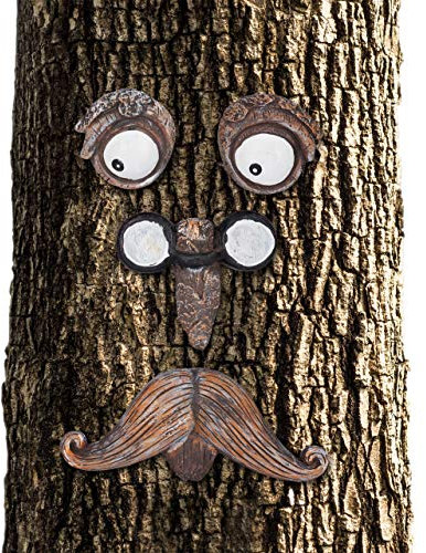Relaxdays Visage Arbre, Décoration pour Tronc d'arbre, 4 pièces, Motif Vieil Homme, Jardin, déco à Suspendre, Brun/Blanc