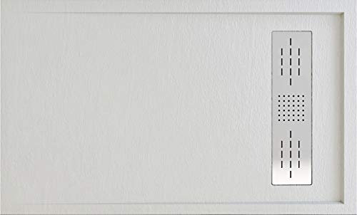 Plato DE Ducha Resina Textura Pizarra Enmarcado Carga Mineral Y Gel Coats Blanco (110 X 70)