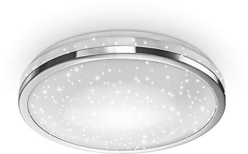 B.K.Licht - LED Deckenlampe mit Sternenhimmel, neutralweiße Lichtfarbe, 15 Watt, 1500 Lumen, LED Deckenleuchte, Lampe, Wohnzimmerlampe, Schlafzimmerlampe, Küchenlampe, 32,9x6 cm, Chrom