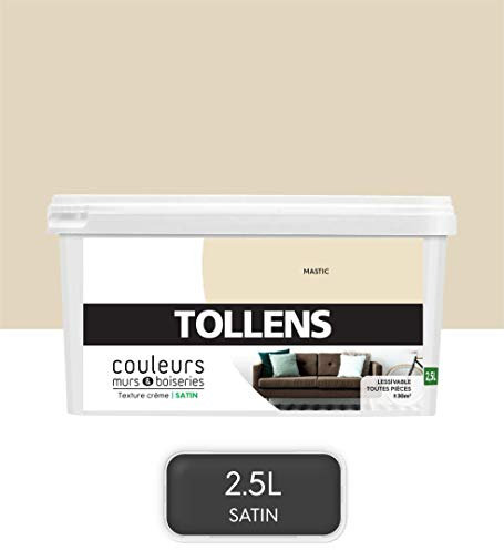 Tollens - Peinture Couleurs - Murs et Boiseries - Toutes pièces - Ultra résistante - Satin - Mastic - 2,5L = 30m2