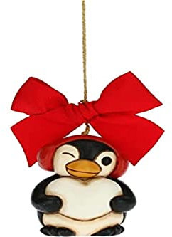 THUN - Addobbo per Albero di Natale Pinguino con Cuore - Decorazioni Natale Casa - Formato Grande - Ceramica - 6,5 x 4,7 x 4,7 h cm