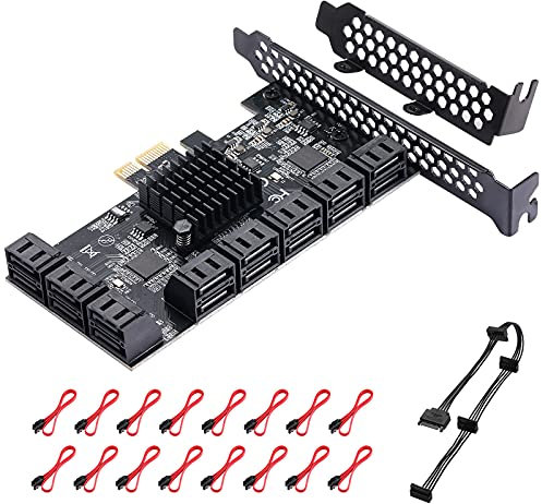 MZHOU PCIE 3.0 a SATA Scheda di Espansione Controller SATA 3.0 PCIE 1X 16 Porte 6 Gbps, Avvio Come Unità Disco Rigido di Sistema-Chip ASM1064+JMB575