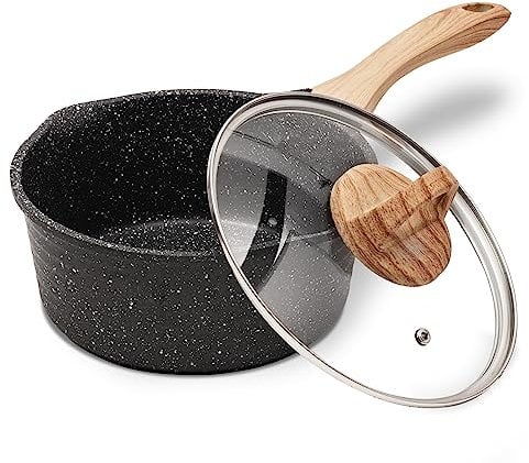 JEETEE Kasserolle 20 cm, 2.4L Stielkasserolle mit Deckel, klein Kasserolle Stieltopf, Milchpfanne Milchtopf antihaftbeschichtet, geeignet für Induktions, Elektro und Gas…