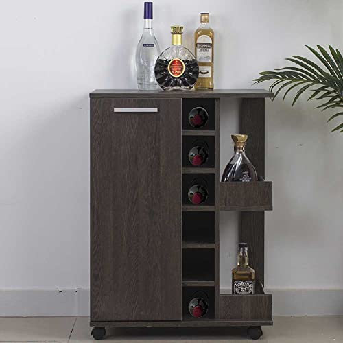 BAKAJI Mobile Angolo Bar Cantinetta Da Terra Mensola Porta Bottiglie Vino Liquori Cantina in Legno 6 Posti Portabottiglie Con Porta e Maniglia in Metallo 2 Ripiani Laterali (Amaretto)