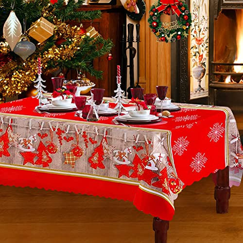 Weihnachtstischdecke Rot, Rote Tischdecke Weihnachten Tischläufer Rechteckig Xmas Party Tischdecken Esstisch Decke 180 x 150 cm Lang, Groß Abwaschbar Weihnachts Tischdecke Tischtuch (Snowflakes)