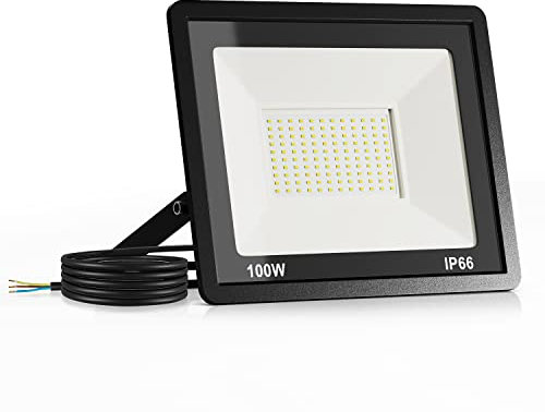JESLED LED-Außenstrahler, 100 W, superhell, 10.000 lm, LED-Spot für Außen, 6000 K Kaltweiß, IP66 wasserdicht, Solarbetrieb – Ideal für Backyard, Driveway, Garage, Garten【1 Stück】