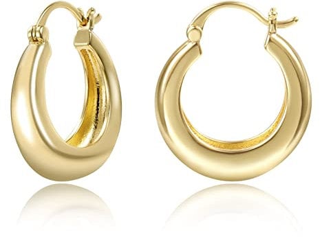 KISSPAT Chunky Gold Hoop Earrings for Women, 14K Gold Large Thick Hoops Hypoallergenic Trendy Lightweight Hoop Earrings Jewelry Gift