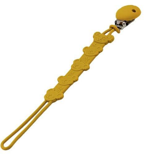 BABYZOCO Cadena sujeta chupete silicona, Cadenas Chupetes, Portachupetes, Cordón para chupete, Correa para chupete, Colgante para chupete, 26 cm largo, Agarre clip, Diseño Koala, Silicona, Amarillo