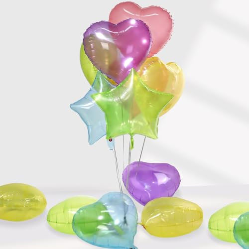30 Stück 18 Zoll Transparenter Gelee Luftballons Herzform, Folienballons Heliumballons Herzluftballons mit 20m Seilband Geliefert für Party,Geburtstag,Valentinstag, Hochzeit, Verlobung
