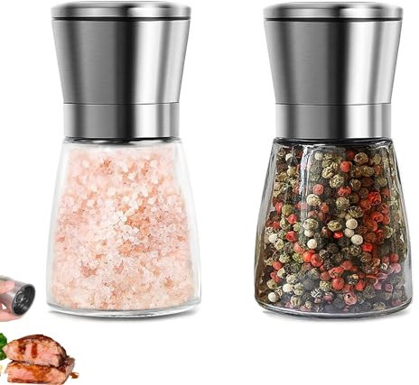 Salz und Pfeffermühle, 2 er Pfeffermühle, Gewürzmühle, Salz und Pfeffer Mühle, Transparent Keramikmahlwerk Salt and Pepper Grinder für Gewürzmahlen 180 ml