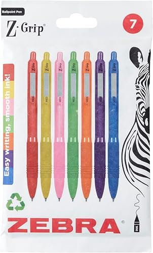 Zebra Pen Z GRIP Smooth Ballpoint Pens Black Ink 7pk – Rainbow Barrel 1mm Medium Point Retractable Ink Pens with Clip - Smooth Writing Pens with Low Viscosity Ink, Comfort Grip - 7 Pens Multipack