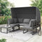 HYUB Garten Loungesessel Set, Sonneninsel Sitzgruppe mit Markise und SitzKissen, Lounge Möbel Outdoor 4er Set, Terassenmöbel Außen mit Couchtisch, Gartenmöbel Set, für Garten und Terrasse, Grau