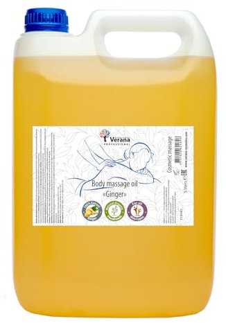 Verana Massageöl Ingwer, 100% Naturkosmetik, BIO, Vegan, wirksam bei Programmen zur Körperformung, Cellulite-Öl, Reduziert Falten, Verjüngung, wärmende Wirkung (5L)