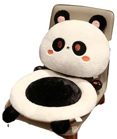 Cute Cartoon Panda Seat Cushion with Back Ties Soft Cozy Plush Gaming Chair Cushion for Long Sitting Office Workers Gaming Chairs, Car Seat