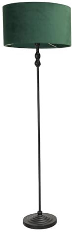 ValueLights | Black Metal Candlestick Floor Lamp with Forest Green Velvet Shade Living Room Light | Floor Lamps, Home Décor & Improvement Essential | Included LED Bulb