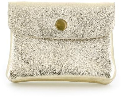 Double Tree - Mini Porte-Monnaie Femme en Cuir Véritable Irisé - Petit Portefeuille Brillant à Rabat Format Enveloppe Élégant - Léger et Pratique - Doré