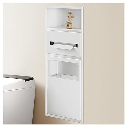 Niche murale encastrée en acier inoxydable avec poubelle à double niveau étanche pour salle de bain, blanc (70 x 28 x 13,5 cm)