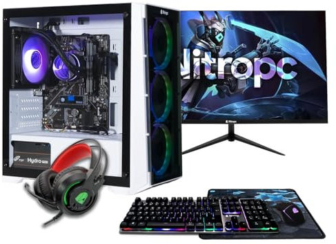 NitroPC - Pack Bronze Plus | PC Gaming Completo (AMD Ryzen 5 5600GT 6/12 4.6GHz, RX Vega 7, RAM 16GB, M.2 1TB, Windows 11, RGB | WiFi, Monitor 24, Teclado, ratón, Auriculares) PC sobremesa (Negro)