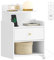 HEXCELEN Nachttisch, Beistelltisch mit 1 Schublade und 2 Offenen Fächern, Nachtschrank, Sofatisch, Platzsparend, für Schlafzimmer, Wohnzimmer, Modern, Weiß