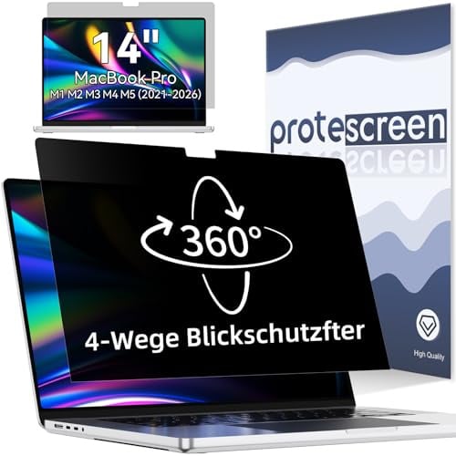 Protescreen 360° Sichtschutzfilter für MacBook Pro 14 Zoll 2021-2026 (M1 M2 M3 M4 M5), Blaulicht Blendschutz Sichtschutzfolie, 4-Wege Blickschutzfilter 14.2 Mac Laptop Privacy Screen Protector