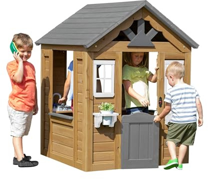 Backyard Discovery Maple Leaf Cedar Kids Outdoor Playhouse | Snack Bar | 100% Cedar Wood, Play Kitchen, Snack Bar Window, Half Door, Outdoor Garden Playhouse, Children's Cubby House