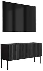 3E 3xE living.com TV-Schrank mit geriffelter Front, Mattschwarz, gerade Schwarze Beine, 100 × 32 × 52 cm