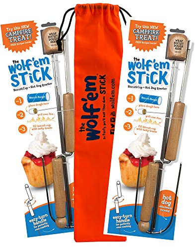 Wolf'em Marshmallow-Bratstab (2er-Set) – mehrere Aufsätze – Lagerfeuer, Kuchen, S'more und Hot Dog-Grillbräter | leicht drehbare Griffe | mit Tasche
