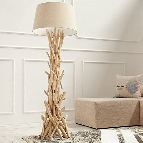 cagü XL Unikat Design Stehlampe KEMANG Beige Leinenschirm Treibholz handgefertigt 155cm Unikat