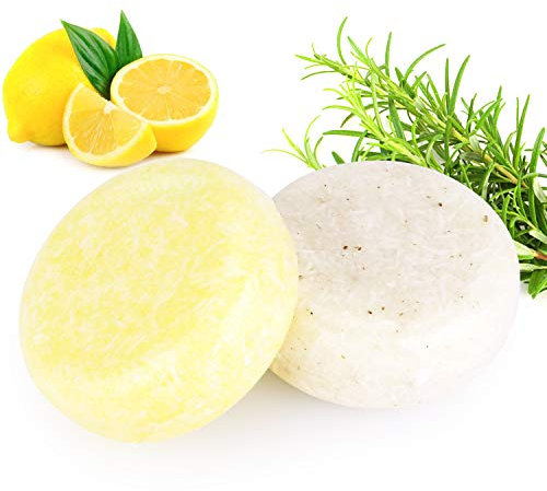 PHOGARY 2PCS Hair Shampoo Bar, Soap (Rosemary+Lemon) Various Fragrances Plant Essence for Dry & Damaged Hair - Moisturizes and Cleans Scalp Pores, Promotes Healthy Growth 3.88 oz