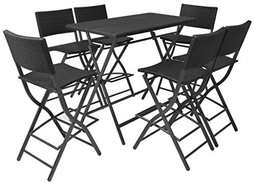 Tidyard Zusammengeklappt Gartenbar Klappbar Bar-Set Garten-Essgruppe 7-tlg.Outdoor Essgruppe gartenmBel Mit 1Klapptisch und 6 Klappstühle,Barstuhl Tresenhocker Klappstuhl,Einfacher Zusammenbau