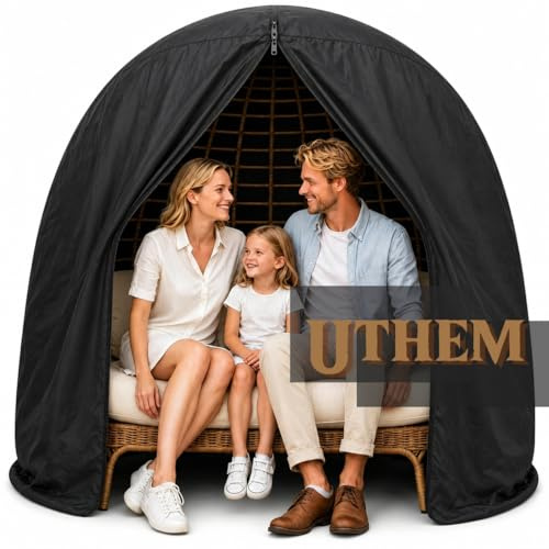 Uthem Double Egg Swing Chair Cover 91*80 Inches Patio Stand Cover Black Waterproof Polyester