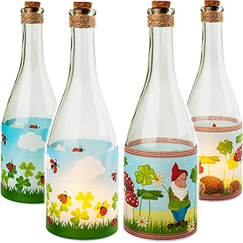 alles-meine.de GmbH Glas - Lichterflasche Motiv wählbar LED Lichter Glück - Glückskäfer & Kleeblätter Timer Funkiton - LICHT Dekoflasche/Flasche - 28 cm - Batterie betr..
