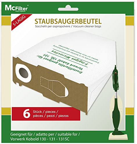 McFilter 6-18 Sacchetti per aspirapolvere compatibili con Vorwerk Folletto VK 130, VK 131 SC, in micropile multistrato | tipo V 8331
