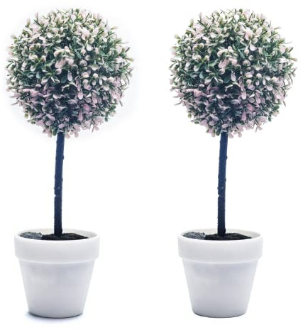 URBNLIVING Artificial Topiary Ball Box Tree Plant Set of 2 with Pot, 42 cm Large, Pink