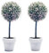 URBNLIVING Artificial Topiary Ball Box Tree Plant Set of 2 with Pot, 42 cm Large, Pink