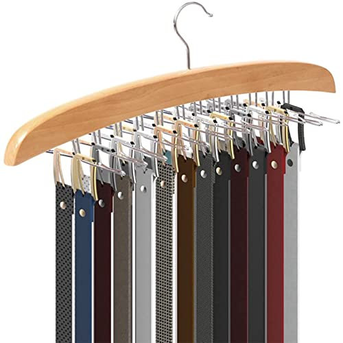 SYFUNLV Gürtelhalter, Krawattenhalter, Krawattenhalter aus Holz,24 Haken Schrank Organizer Aufbewahrung für Krawatten Schals Tücher, platzsparend hölzerne Aufhänger-Organisator-Zahnstange