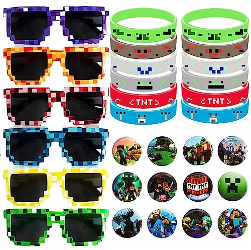 lankai 30 Stück Miner Gamer Thema Party Deko, Videospiel Party Mitgebsel, Miner Gamer Silikon Armband, Miner Gamer Abzeichen, Für Geburtstagsfeiern Für Kinder Und Erwachsene Dekorative, 2TE10197