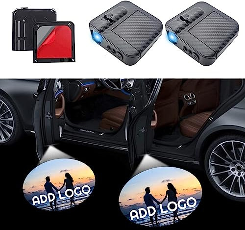 2 Pcs Custom Logo Wireless LED Projector - Personalized LOGO Car Door Light Car Puddle lights Welcome Light - Wireless Car Door Sill Welcome Lights - Accept Custom Logo