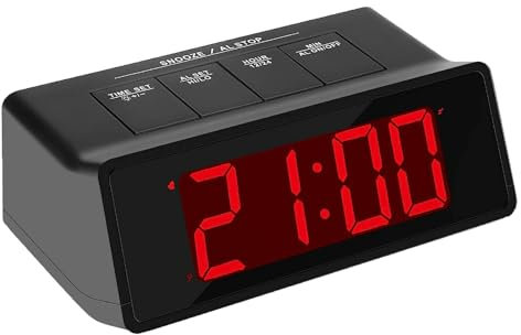 KWANWA Digitaler Wecker Batteriebetrieben,110dp Super Lauter Alarm,Einstellbare Helligkeit,Snooze Modell,12/24H Einstellung,Große Drucktaste,große LED Anzeige Uhr für ältere Kinder (Red Display)