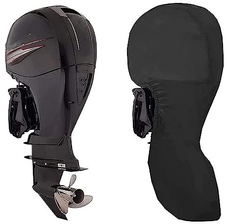 DEZYPZAM Motorabdeckung Für Boote, Außenborder Abdeckung, mit 420D Heavy Duty Oxford-Gewebe + Zusätzlicher PVC-Beschichtung, Wasserdicht Außenborder Persenning Abdeckung (100-150 HP,Schwarz)