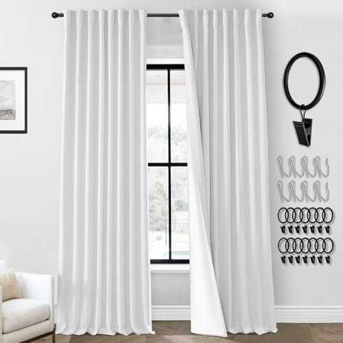 PANELSBURG Deckenschienen-Vorhänge für Schienensystem, Leinen, Verdunkelungsvorhänge vom Boden bis zur Decke, 259,1 cm lang, für Schlafzimmer, Wohnzimmer, 2 Vorhänge, Weiß