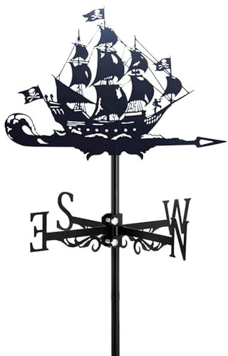 ZNEL Wetterfahne mit Boot oder Schiff Metall Silhouette Ornament für Garten Zaun & Schuppen Outdoor Bauernhof Szene Yard Patio Dekorationen Wetterhahn Windrichtungsanzeiger,Pirate Ship
