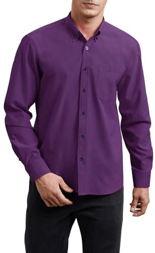 HISDERN Chemise Homme Manches Longues Oxford Casual Coton Chemises pour Hommes Chemise avec Poche Regular Fit Couleur Unie Violet 4XL