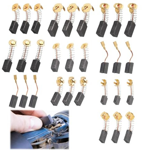 Set de 30 Cepillos de Carbón de Repuesto para Herramientas Eléctricas - Compatible con Taladros, Sierras y Amoladoras - Incluye 10 Tamaños Diferentes
