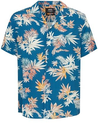 Indicode 20392MM IDMariol Cuba-Shirt Kurzarm Herren Kurzarmhemd Herrenhemd Hemd Bowlinghemd Cuba-Kragen Umlegekragen Regular Fit Hochwertige Viskose-Qualität, Größe:3XL, Farbe:Navy (400)
