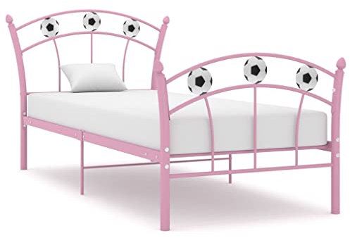 THOYTOUI Einzelbett, Bettsystem Seniorenbett Tagesbett Metallbett Geeignet für Mehrbettzimmer Gästezimmer Hotel Schlafzimmer mit Fußball-Design Rosa Metall 90x200 cm