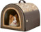 Jiupety Hundehütte Indoor Mittelgroße Hunde Isoliert, 2-in-1 Hundehöhle Kuschelhöhle, Größe 2XL (89 x 66 x 66 cm) Hundehaus für Drinnen, Dog House, Welpenbraun